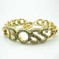 Vintage gold Cuban chain bracelet for women with rhinestone-studded BOSS letter pendant - Gold