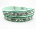 Bracciale multistrato verde menta in velluto con strass brillanti e catena dorata - Blu lago