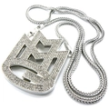 Macro view of iced out hip-hop musical note pendant with sparkling silver metal chain - Snake Chain 90cm / Music Note (Silver)