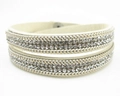 Bracciale multistrato in velluto crema con file di strass brillanti e chiusura - Bianco