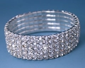 Brazalete elástico plateado de cinco filas con brillantes diamantes de imitación - Plateado