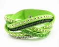 Neon groene meerlaagse leren armband met gouden studs en fonkelende strassteentjes - Groen