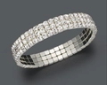 Exquisite three-row crystal elastic bracelet in silver-tone with sparkling rhinestones - Silver