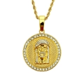 Hip-hop gold Jesus piece medallion with rhinestones on a matching rope chain - Gold-30inch