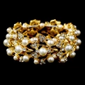 Vintage gold-plated cuff bracelet with clusters of white pearls and sparkling rhinestones - Gold