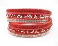 Bracciale avvolgente multistrato in velluto rosso con strass di cristallo da donna - Rosso