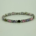 Mode zirkoon armband met roze, paarse en groene ovale edelstenen in zilver plating - Roze/Paars/Olijfgroen Ovale Stijl (款式二)