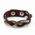 Bracelet multicouche en cuir tressé avec strass scintillants et boutons-pression réglables - Café