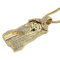 Macro shot of hip hop Jesus pendant with clear rhinestones and gold twisted rope chain - Snake Chain 90cm / Jesus Head (Gold)