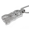 Close-up of hip hop style Jesus head pendant necklace with white crystal rhinestones - Snake Chain 90cm / Jesus Head (Silver)