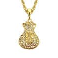 Gouden hiphop geldzak hanger met kristallen en touwketting in een vooraanzicht - Goud - 0,3 * 75 cm touwketting