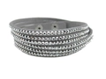 Multi-layer wrap bracelet in grey suede with sparkling rhinestones and metal snaps - Light Gray