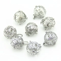 Set of 7 silver hollow sphere tree pattern locket pendants for jewelry making - Hollow Sphere Pendant (YJ6-1065) / Silver