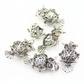 Vintage silver owl locket pendant with hollow filigree design and openable heart interior - Hollow Owl Locket Pendant (YJ6-1066) / Antique Silver