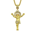 Golden hip hop Jesus piece pendant necklace with crystals and wheat chain - Gold (Figure 8.0 * 5.2 cm-Foxtail Chain 76cm)