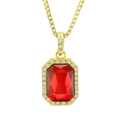 Élégant pendentif en pierre précieuse rouge rectangulaire avec halo de zircons blancs - Style Chaîne Vénitienne Or Pierre Rouge Rectangulaire (3.8*2.6cm/60cm)