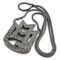 Hip-hop style crown pendant necklace with grey rhinestones in gunmetal finish - Snake Chain 90cm / Music Note (Gun Black)