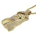Collier pendentif tête de Jésus en or hip hop avec des strass en cristal brillants - Figure de Jésus / Chaîne Serpent 90cm / Or