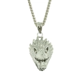 Detalle del colgante cabeza de lobo plateado con textura y collar de cadena de trigo - Estilo Cabeza de Lobo (Plateado)