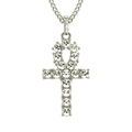Collar hip hop para hombre con colgante de cruz Ankh y brillantes cristales de plata - Plateado