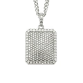 Détail du pendentif militaire rectangulaire avec strass brillants sur chaîne cubaine - Plaque Carrée (0.5x75cm Chaîne Cubaine) / Argenté