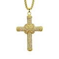 Collana con pendente a croce placcata oro hip hop con cristalli incastonati e catena box - Croce in Zirconia / 8.2*6.2cm (Catena Veneziana 76cm) / Oro