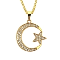 Collana hip hop con pendente a luna e stella con cristalli scintillanti su catena d'oro - Catena Curb Oro (0.5*75cm)