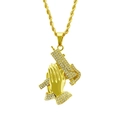 Pendentif mains en prière avec pistolet diamanté sur chaîne torsadée hip-hop - Or