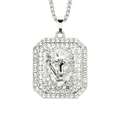 Macro-opname van zilveren hip-hop leeuwenkop hanger met octagonale strassteentjes rand - Zilver