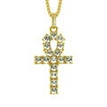 Gold-plated iced out Ankh cross pendant necklace with box chain for men on white background - Box Chain (0.3*75cm) / Gold