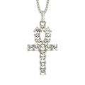 Hip hop iced out Ankh cross necklace with silver finish and sparkling rhinestones - Box Chain (0.3*75cm) / Silver