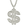 Close-up of silver dollar sign pendant featuring dense sparkling rhinestone inlay - USD Symbol Cuban Chain Style / Silver