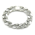 Bracciale cubano hip hop argentato da uomo placcato oro 18 carati con cristalli lucidi - Argento