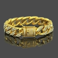 Bracciale da uomo Hip Hop in oro Miami Cuban link con strass bianchi micro-pave lucidi - Oro / 8.5inch