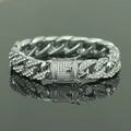 Bracciale a maglie cubane argento hip hop con strass micro-pave su superficie grigia - Argento / 8.5inch
