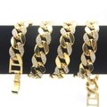 Men's hip hop 18K gold plated Cuban link necklace with sparkling crystals on black velvet - 75cm Long Necklace (Gold 30inch)
