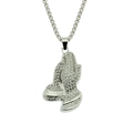 Icy zilveren biddende handen hanger ketting met volledige micro-pave kristallen hip hop - 0.3*75cm Doos Ketting / Zilver