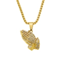 Collana hip hop con ciondolo mani in preghiera dorate con strass lucidi e catena box - Oro