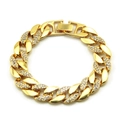 Bracciale a catena cubana placcato oro stile hip hop con strass bianchi brillanti - Oro