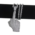 Collier hip-hop argenté avec pendentif doigt d'honneur et chaîne torsadée - Grand Doigt d'Honneur (Argent) - Chaîne Corde