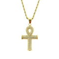 Gouden Ankh kruis hanger ketting met fonkelende steentjes en klassieke gedraaide ketting - Goud