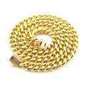 Collana a catena cubana dorata da 15 mm con fibbia ghiacciata in zirconi stile hip hop - Oro-30 pollici