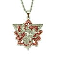Close-up of hip hop star pendant with red enamel, clear crystals and silver rope chain - Stay Safe (Red Flower Society) / 0.3*75cm Rope Chain / Silver
