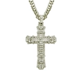 Collana con ciondolo a croce argento hip hop con cristalli e catena a maglie - Argento-Catena Cubana 76cm