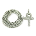 Collana tennis hip hop argento con ciondolo a croce Ankh ricoperto di zirconi - Argento