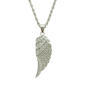 Hip hop engelenvleugel hanger in zilver met pavé kristallen aan een touw ketting - Zilver