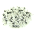 Close-up of sparkling rhinestone ball stud earrings in silver and dark grey tones - Black Gradient