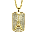 Collana hip hop dorata con ciondolo Torre Eiffel e cristalli scintillanti su catena box - Oro-30 pollici