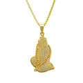 Hip Hop 14K vergoldeter Gebetshände Anhänger mit Zirkonia an einer 30 Zoll Kette - Goldene betende Hände (0.3*75cm Box-Kette)