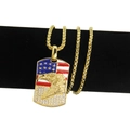 Collana hip hop color oro con ciondolo aquila e bandiera USA decorata con strass lucidi - 30inch / Oro
